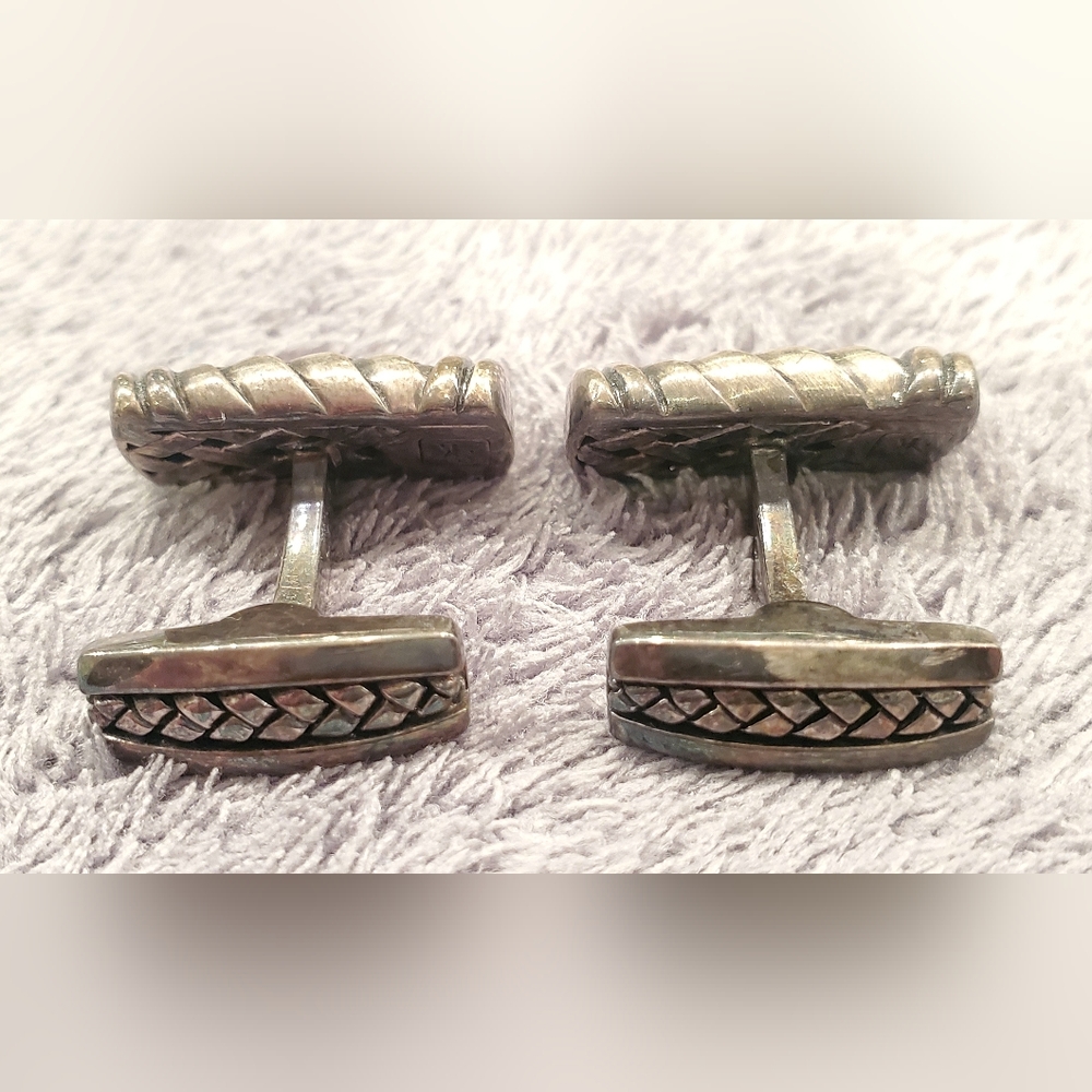 Beautiful SCOTT KAY "Equestrian" Basket Weave Sterling Silver Cufflinks *RARE* - Picture 4 of 6